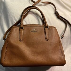 Coach medium satchel handbag in brown pebble leather